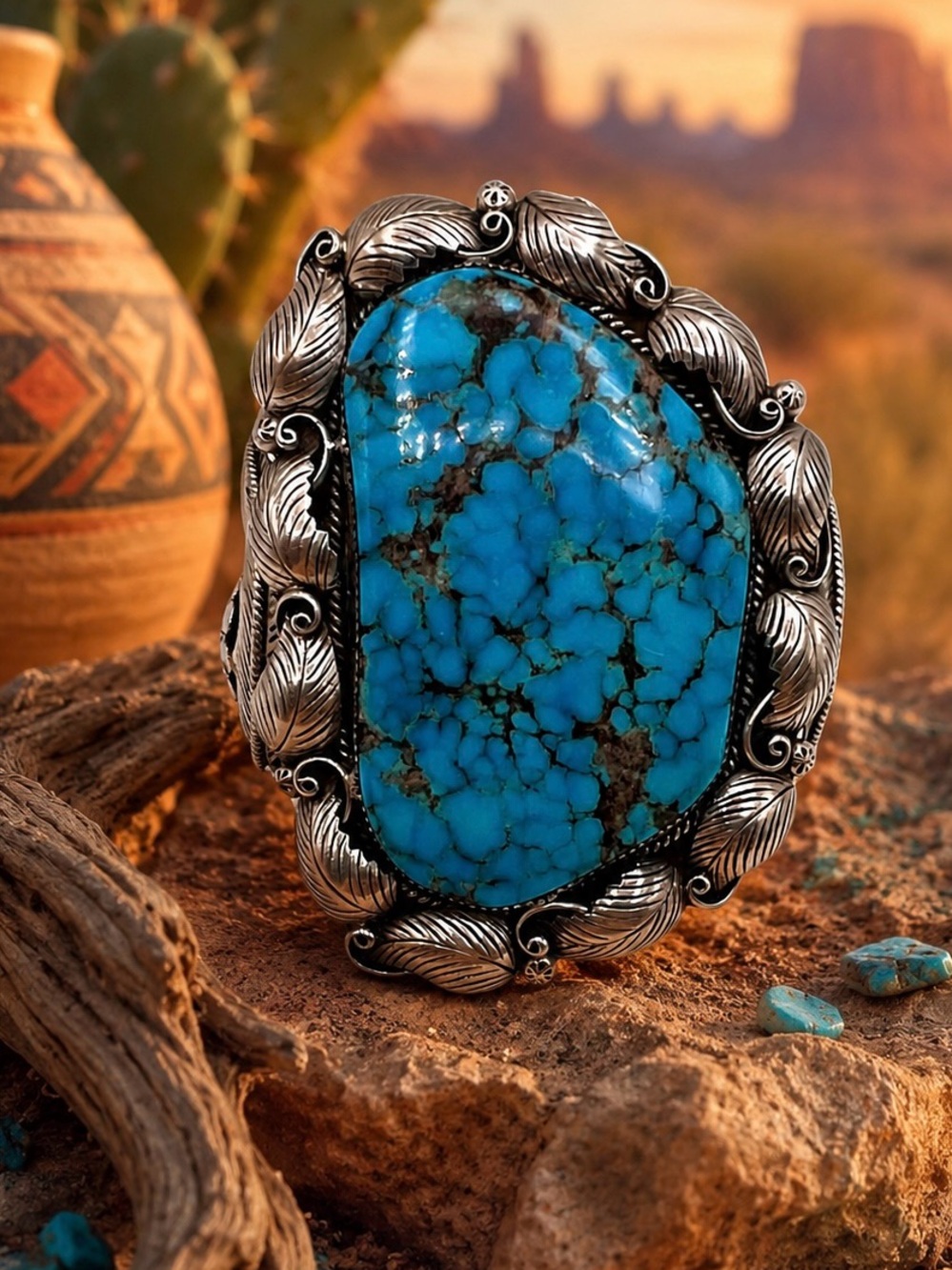 Signed Navajo Native American Sterling Silver Natural Turquoise Cuff Bracelet